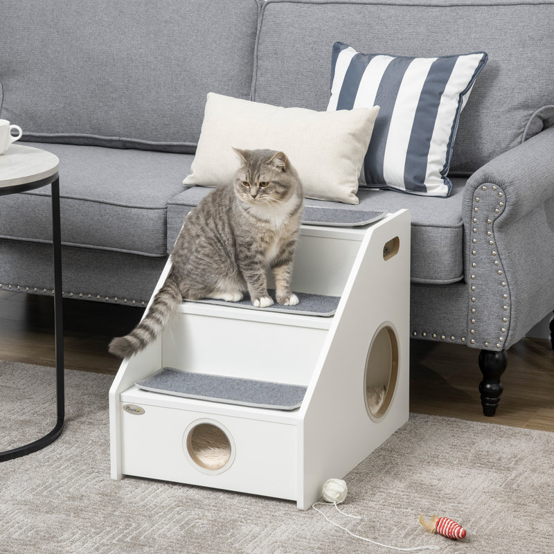 Tucker Murphy Pet Pet Stairs For Miniature Dogs Hidden House Cat Steps For Couch High Bed Sofa Portable Puppy Stairs For Climbing With Handles Non Slip Carpet Side Holes For Entry White